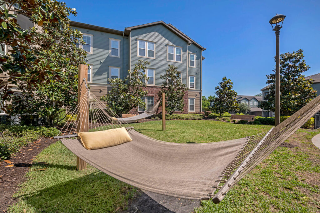 Hammocks in a courtyard